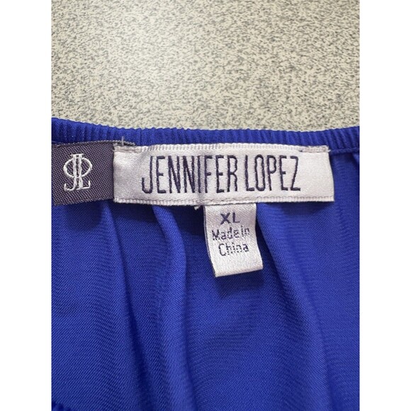 Jennifer Lopez Cobalt Blue Balloon Sleeve Wedge Flowy Silky Feel Blouse Woman XL - Picture 2 of 7